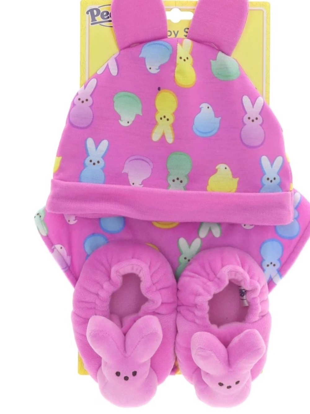 Pink Bunny Print Kids Hat, Bib  & Booties Set NWT
